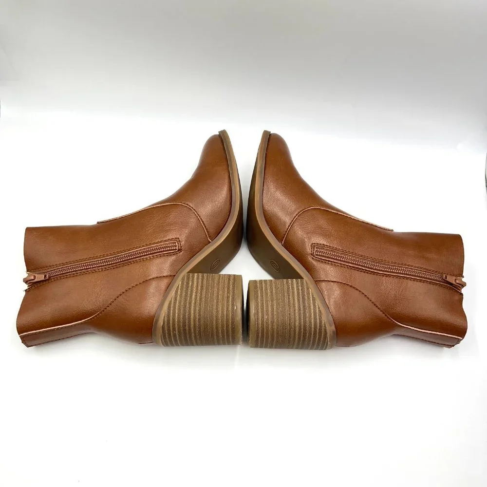 Universal Thread Size‎ 6 Cognac Brown Faux Vegan Leather Block Heel Ankle Boots